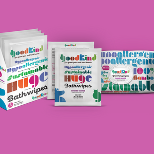 GOODKIND Mixed Bundle packaging – includes 1 Oversized Bathwipes 5-Pack and 2 Everyday Grooming Wipes (60ct each), biodegradable and hypoallergenic.